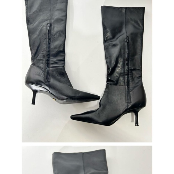 ZARA FINE POINTED TOE HEELED LEATHER KNEE HIGH BOOTs - Picture 6 of 7